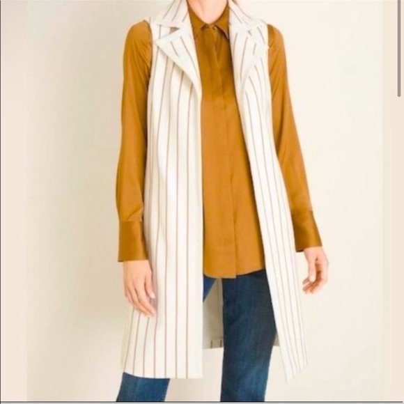 Chico's NWT Elongated Ponte Stripe Open Vest Chicos Size 2P = 12 Petite - Picture 1 of 14